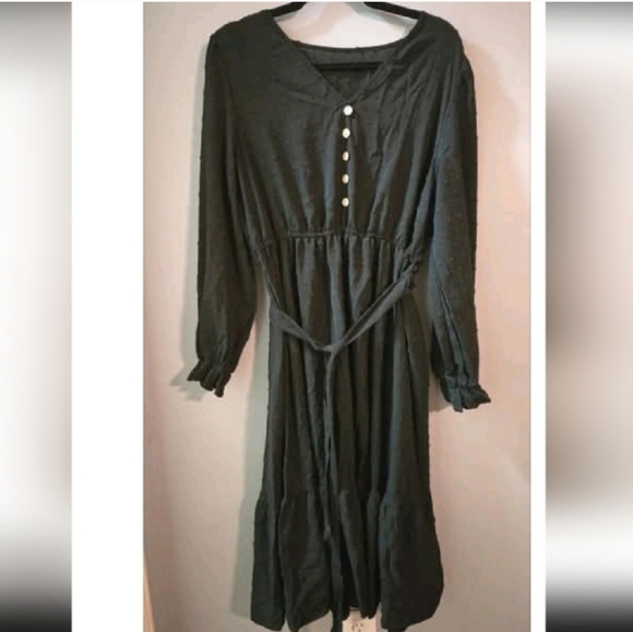 XL Long Sleeve Dress Cottagecore Tiered Flowy Dark Fairy Peasant Whimsygoth - Picture 2 of 2